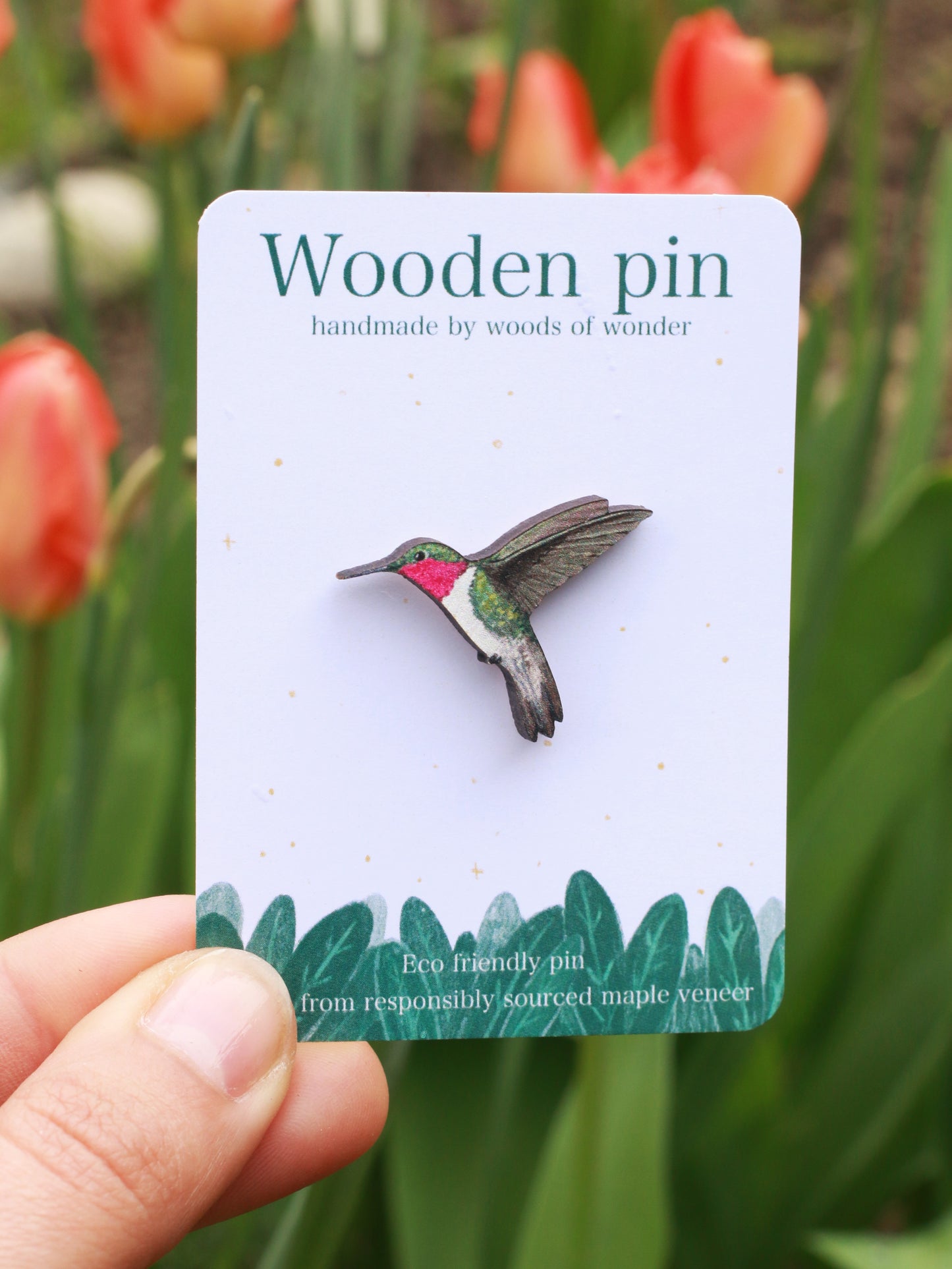 Hummingbird pin - wooden bird pin