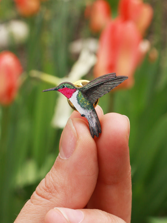 Hummingbird pin - wooden bird pin