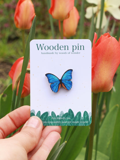 Blue Morpho butterfly - wooden pin