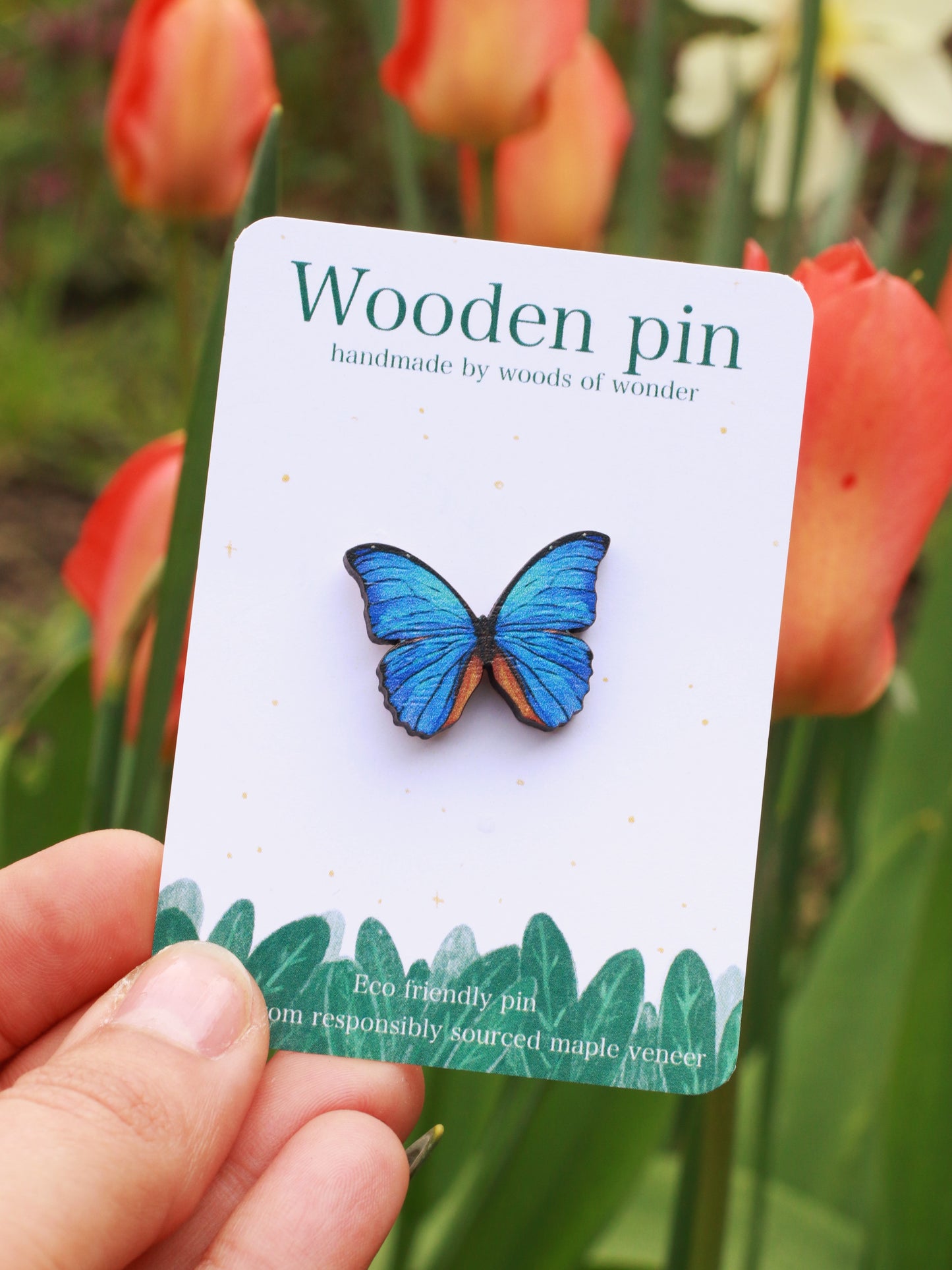 Blue Morpho butterfly - wooden pin