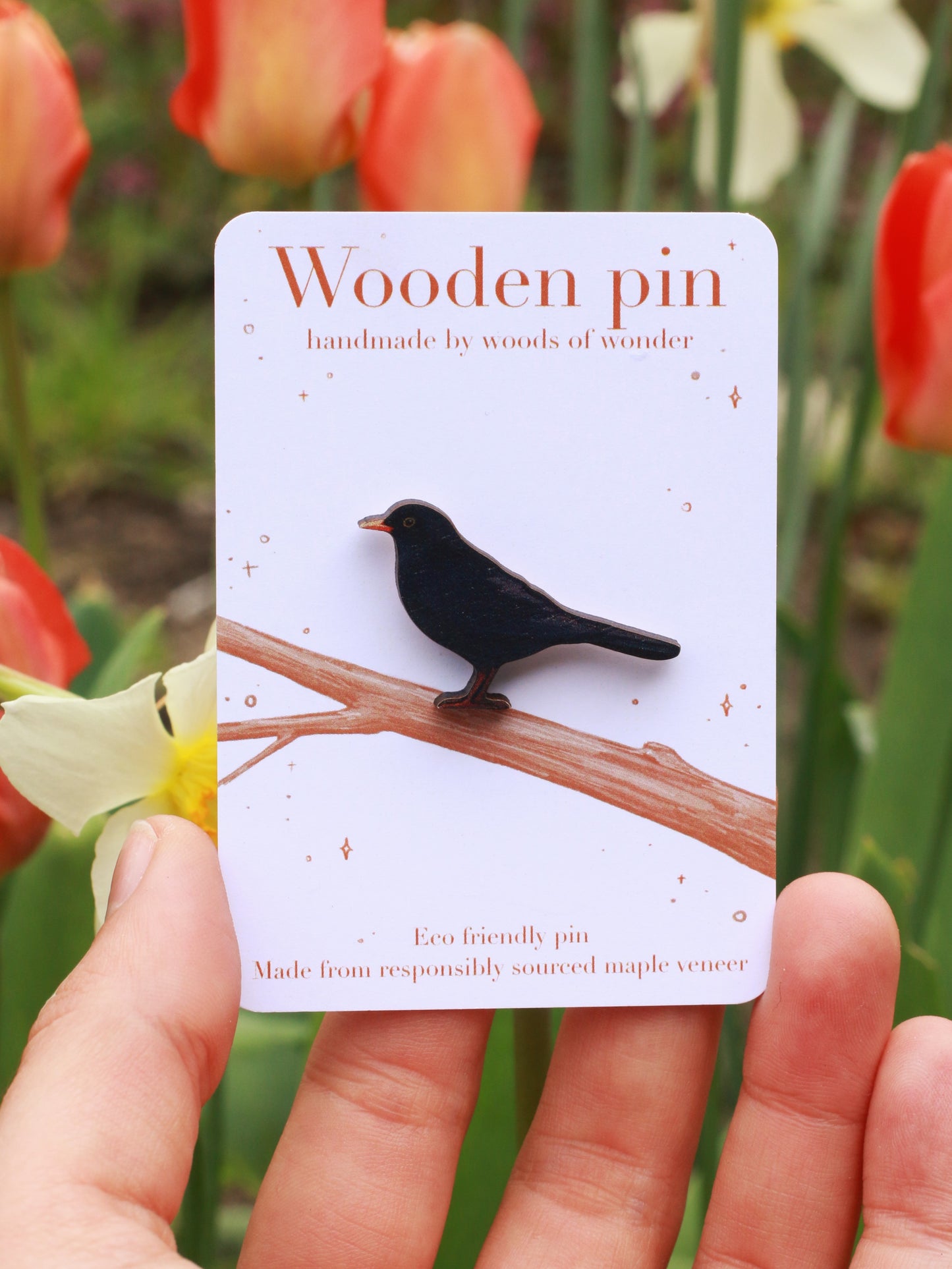 Black bird pin - wooden bird pin