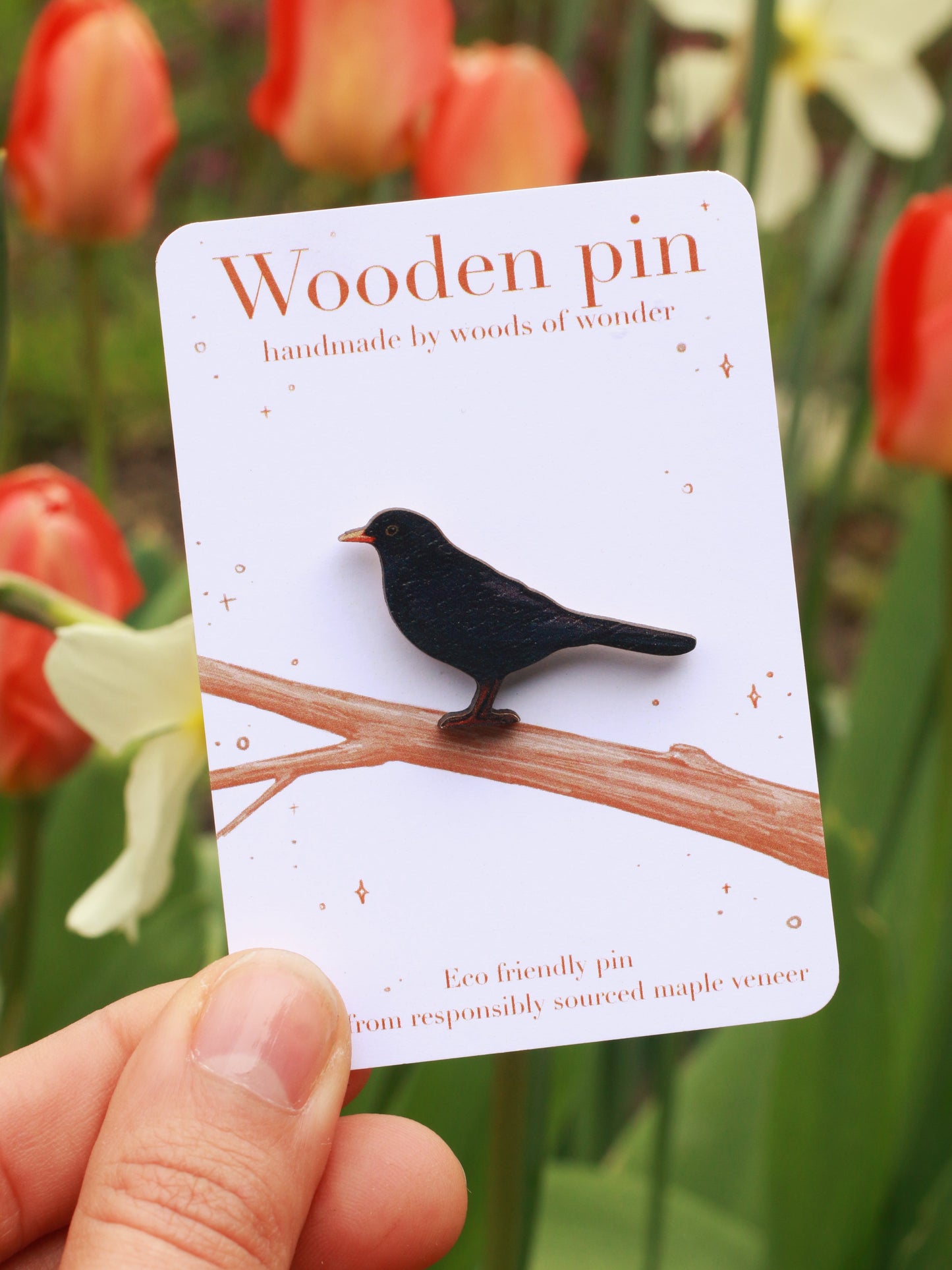 Black bird pin - wooden bird pin