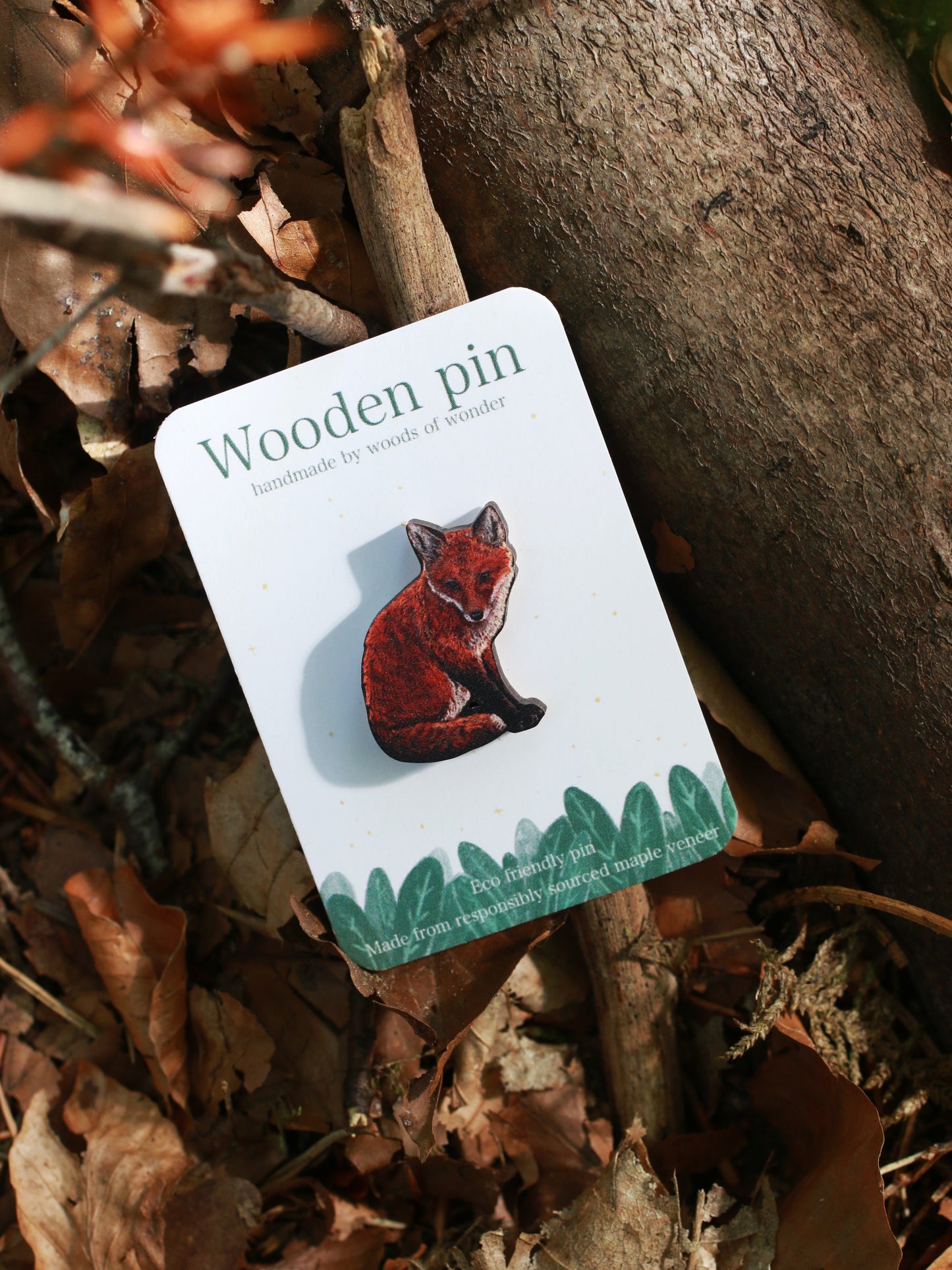 Fox cub wooden pin