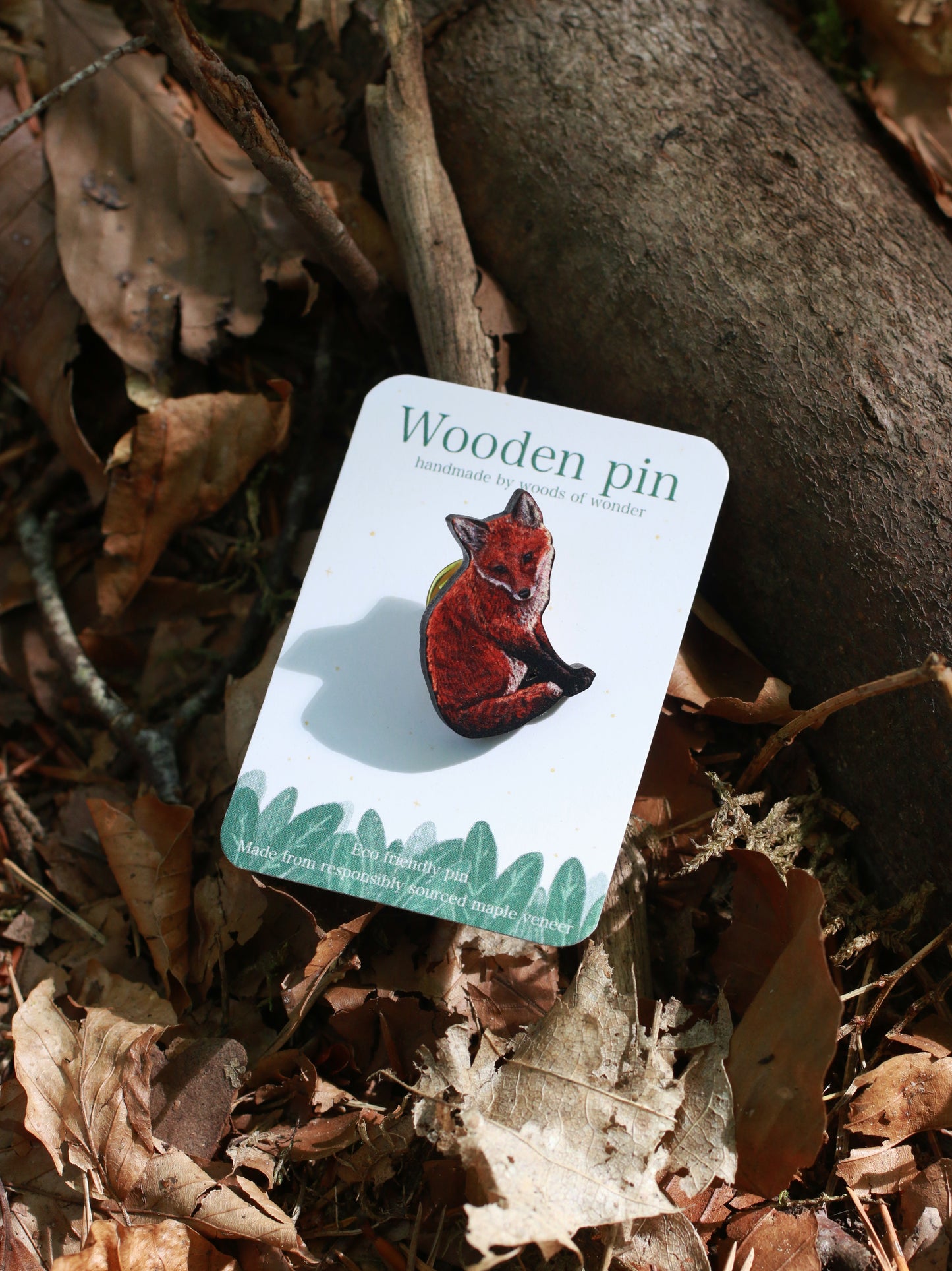 Fox cub wooden pin