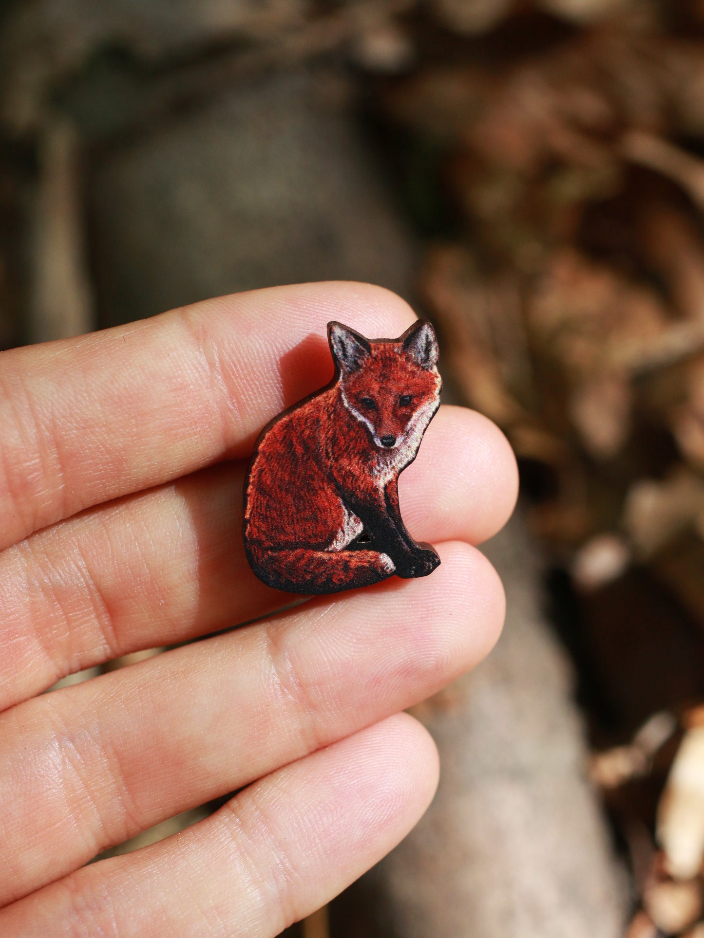 Fox cub wooden pin