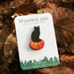 Black cat on a Jack-o'-Lantern wooden pin