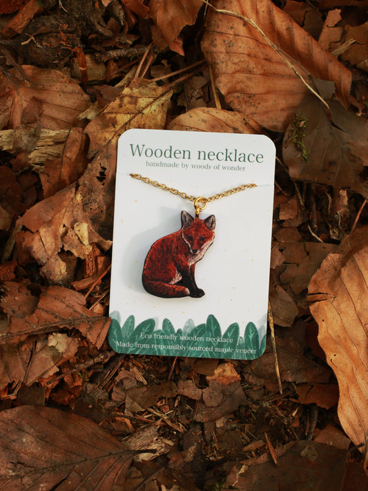 Fox cub - wooden necklace