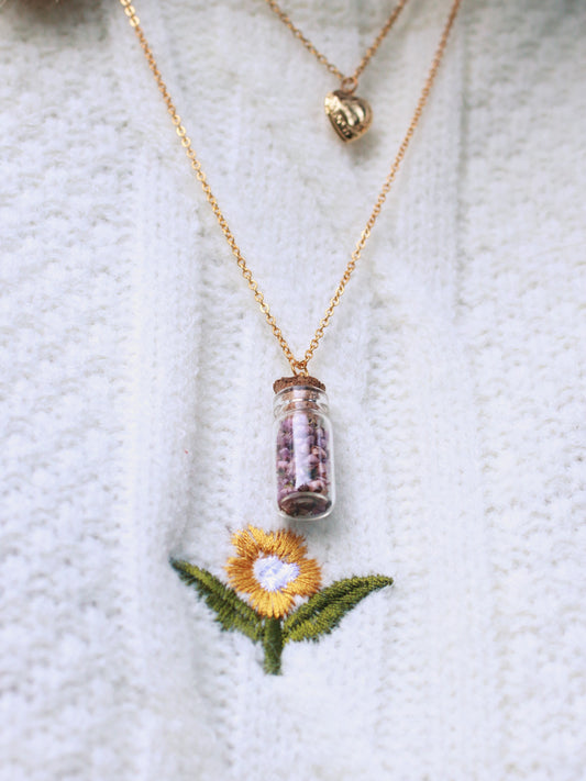 Heather in a bottle necklace - Real heather flower from Scotland