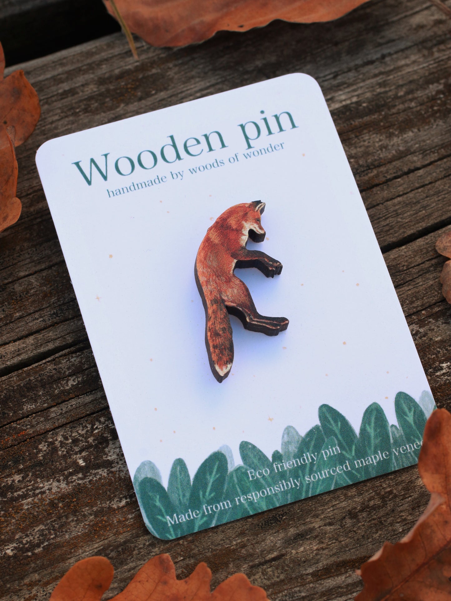 Jumping fox wooden pin