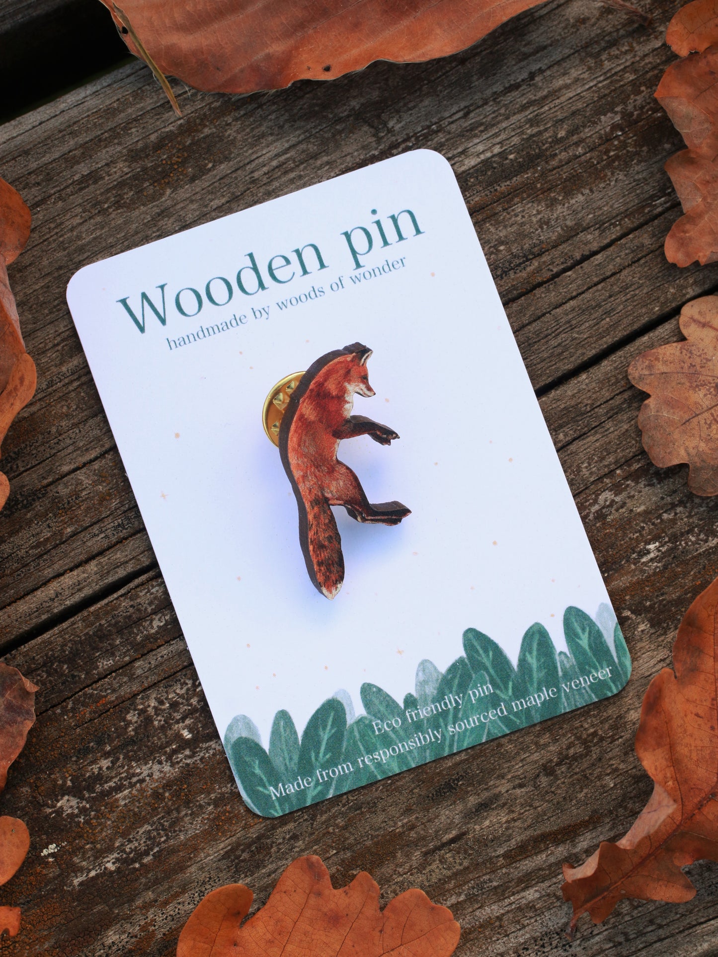 Jumping fox wooden pin