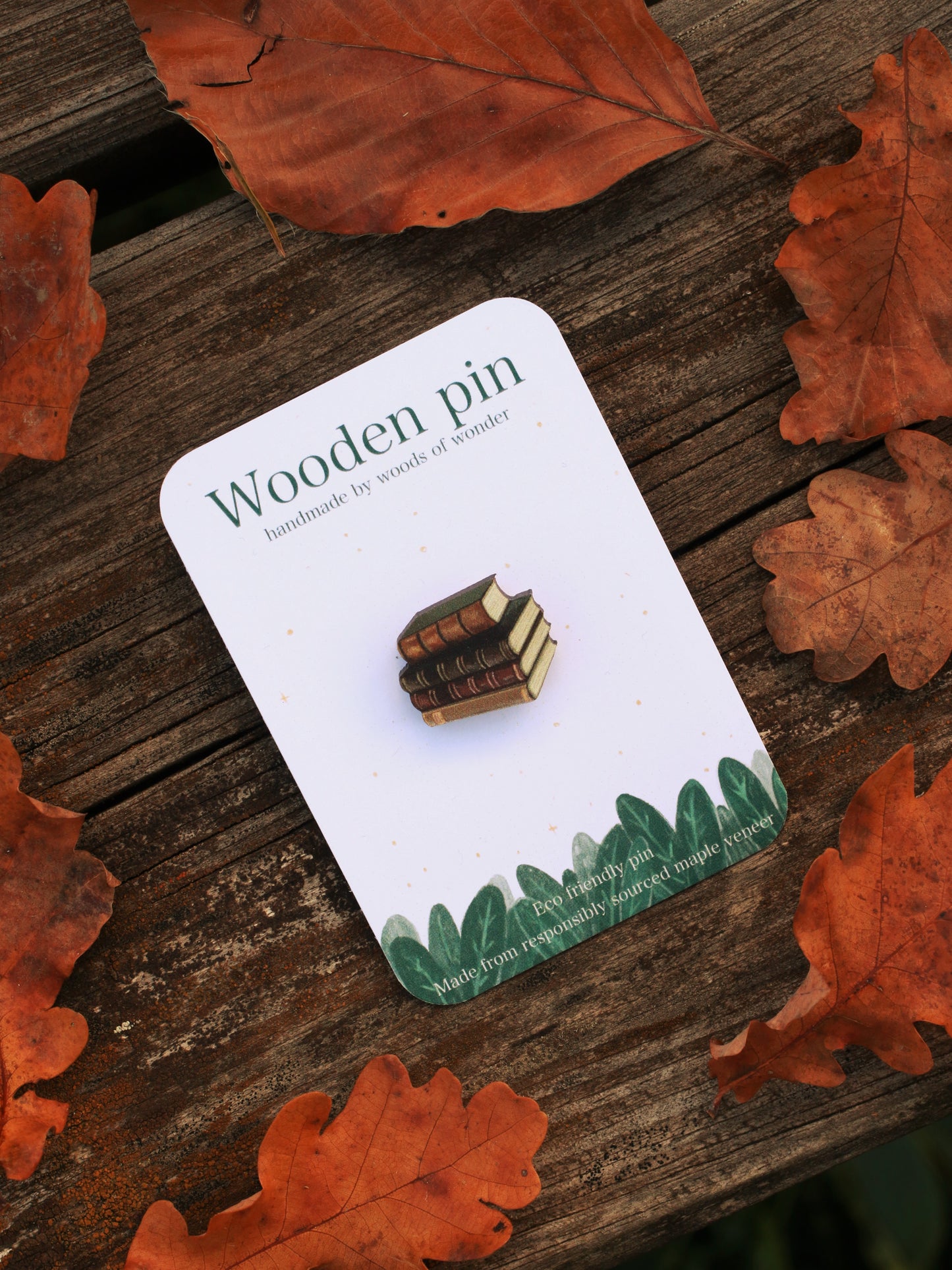 Book stack pin - wooden book pin