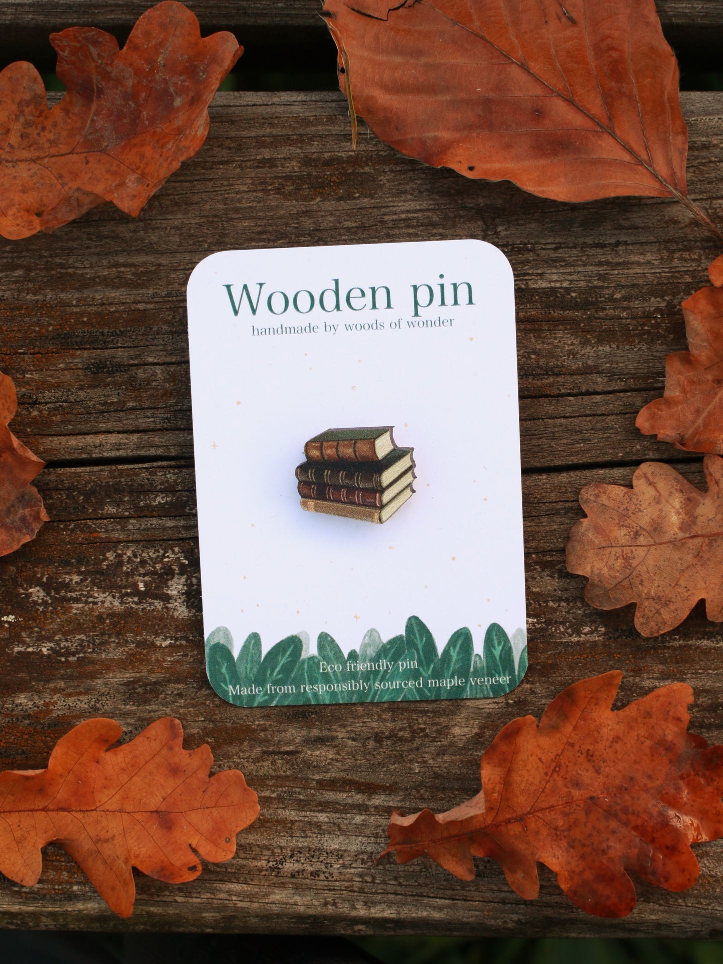 Book stack pin - wooden book pin