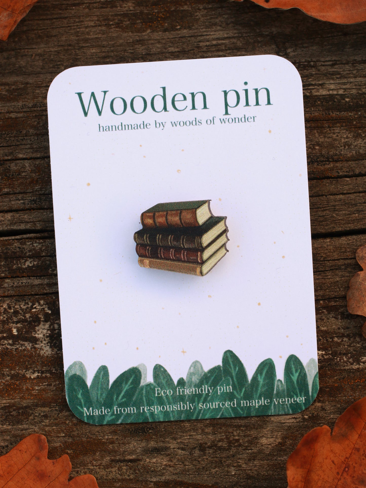 Book stack pin - wooden book pin