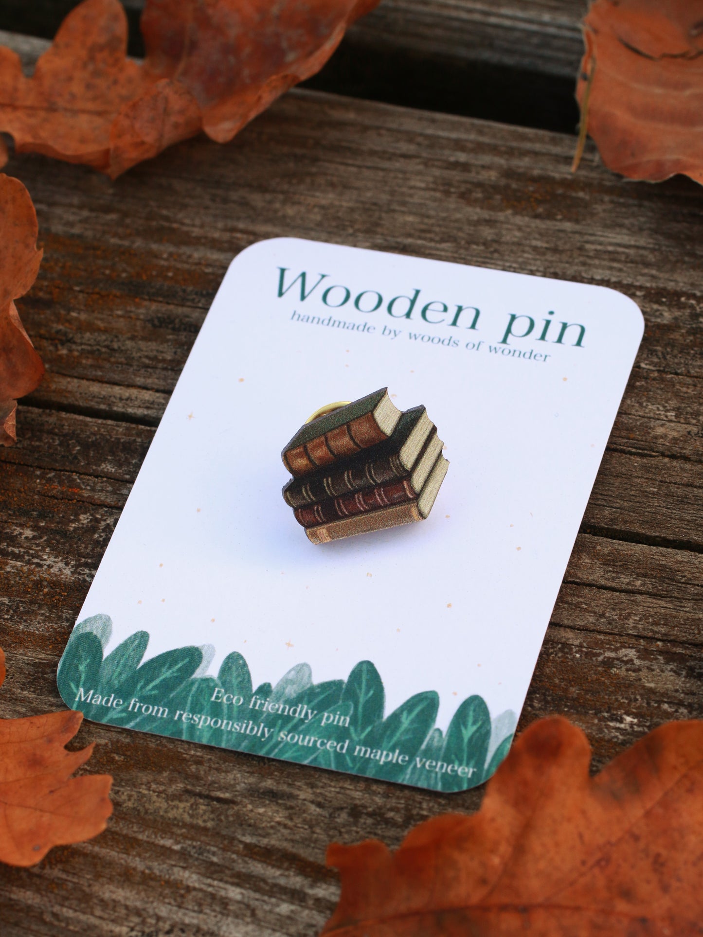 Book stack pin - wooden book pin