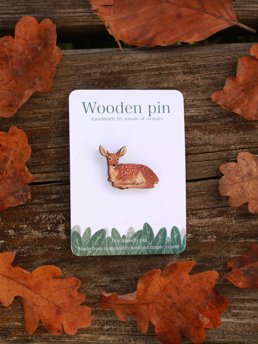 Deer pin - wooden fawn pin