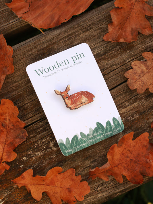 Deer pin - wooden fawn pin