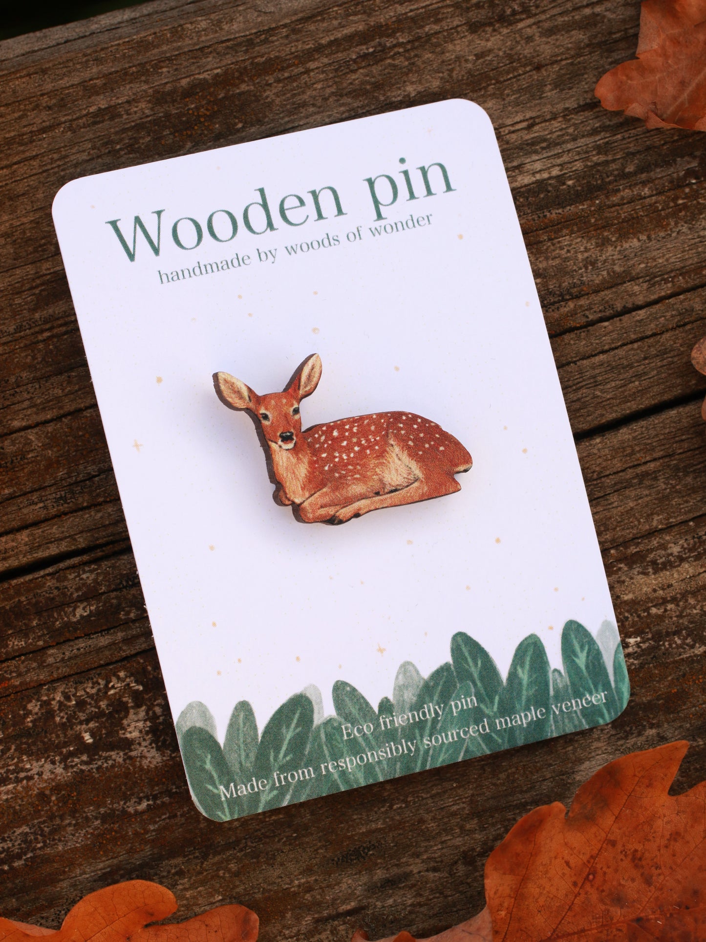 Deer pin - wooden fawn pin