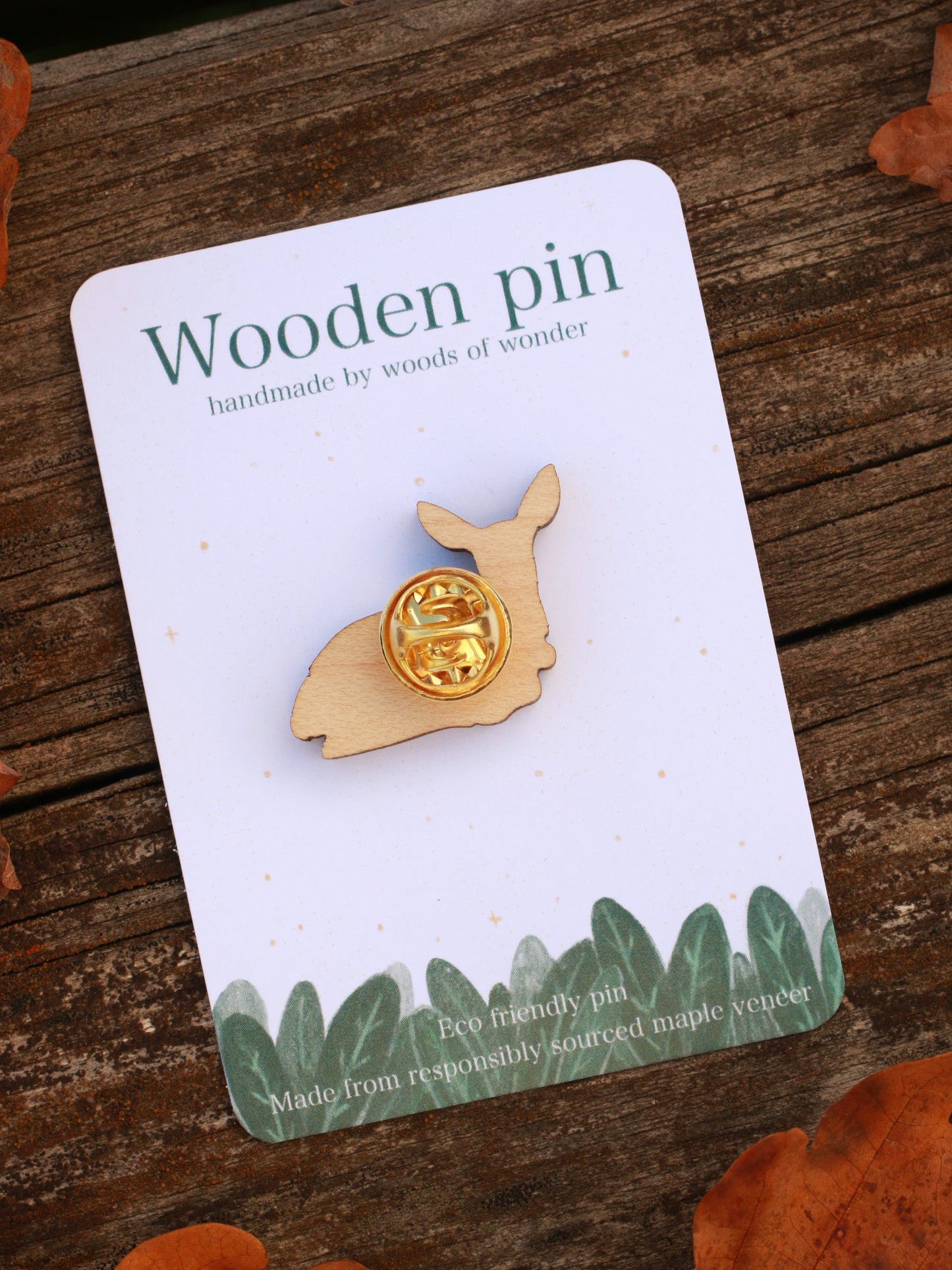 Deer pin - wooden fawn pin