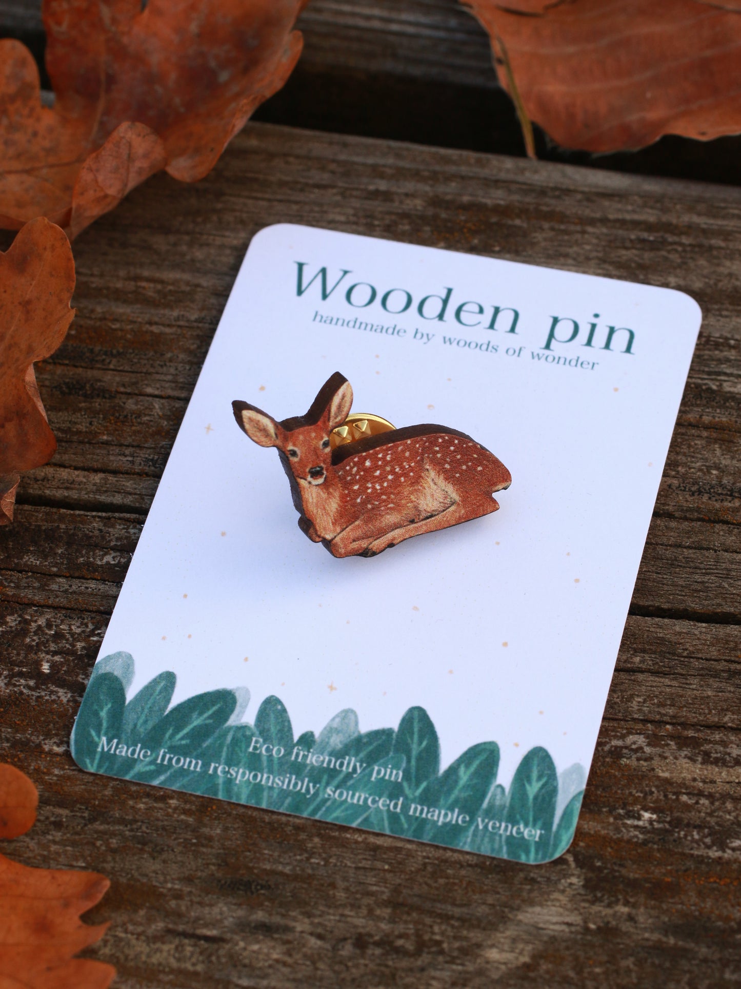 Deer pin - wooden fawn pin