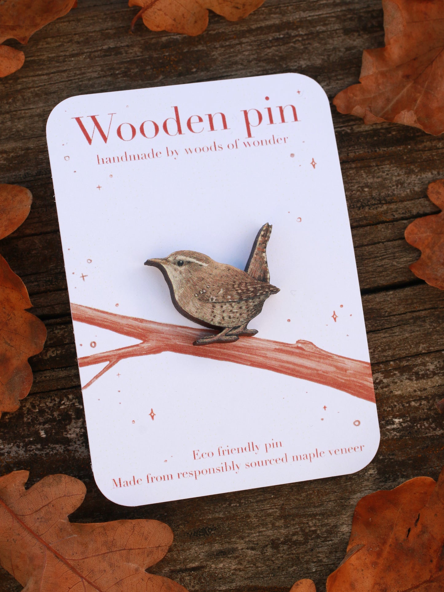 Wren pin - wooden bird pin