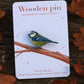 Blue tit pin - wooden bird pin