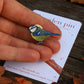 Blue tit pin - wooden bird pin