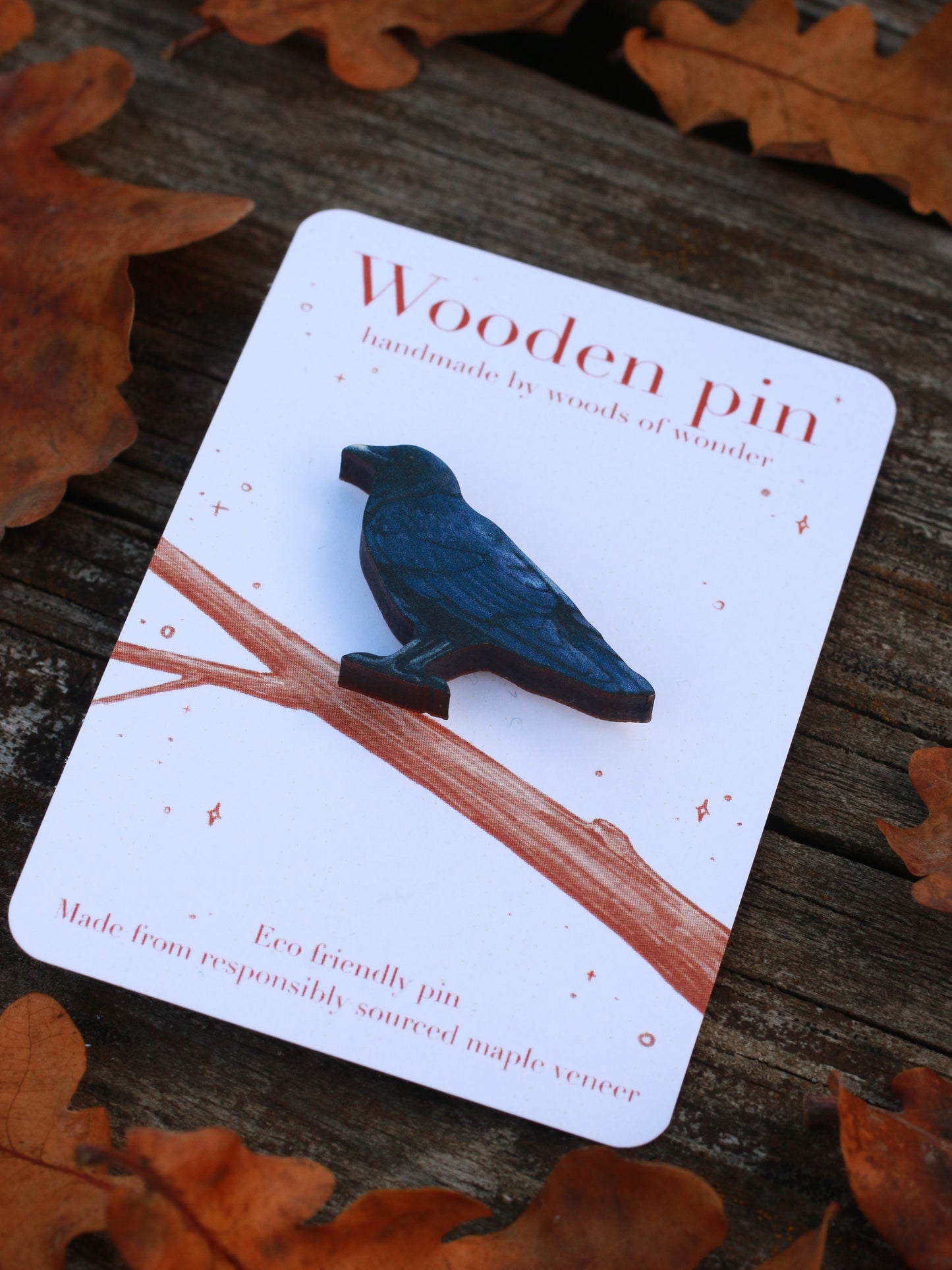 Crow pin - wooden bird pin