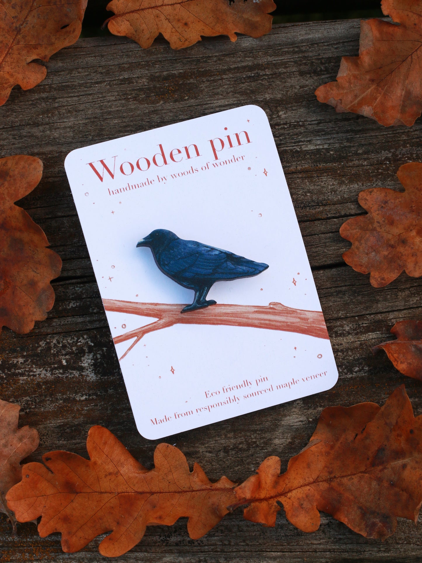 Crow pin - wooden bird pin