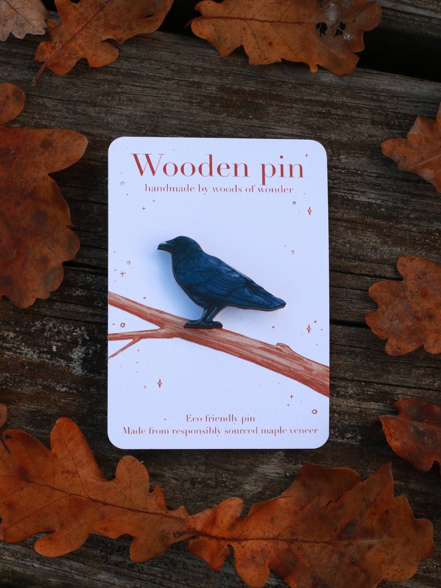 Crow pin - wooden bird pin