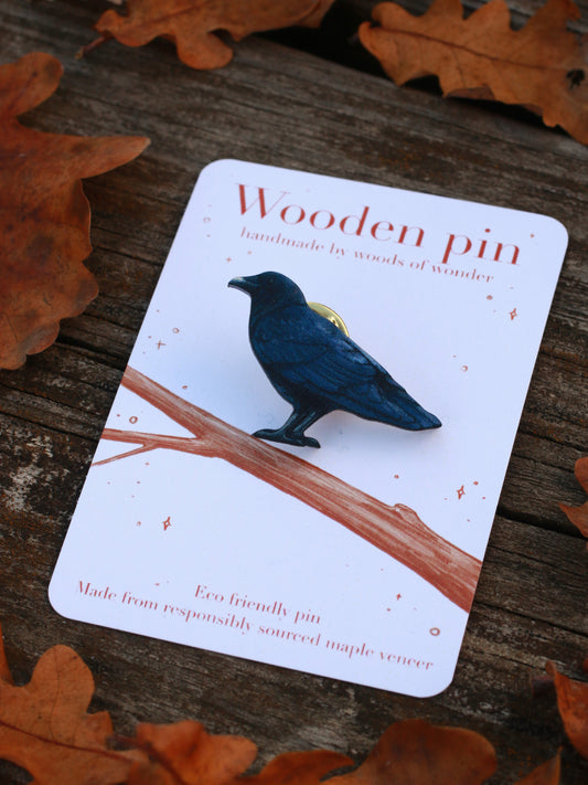 Crow pin - wooden bird pin