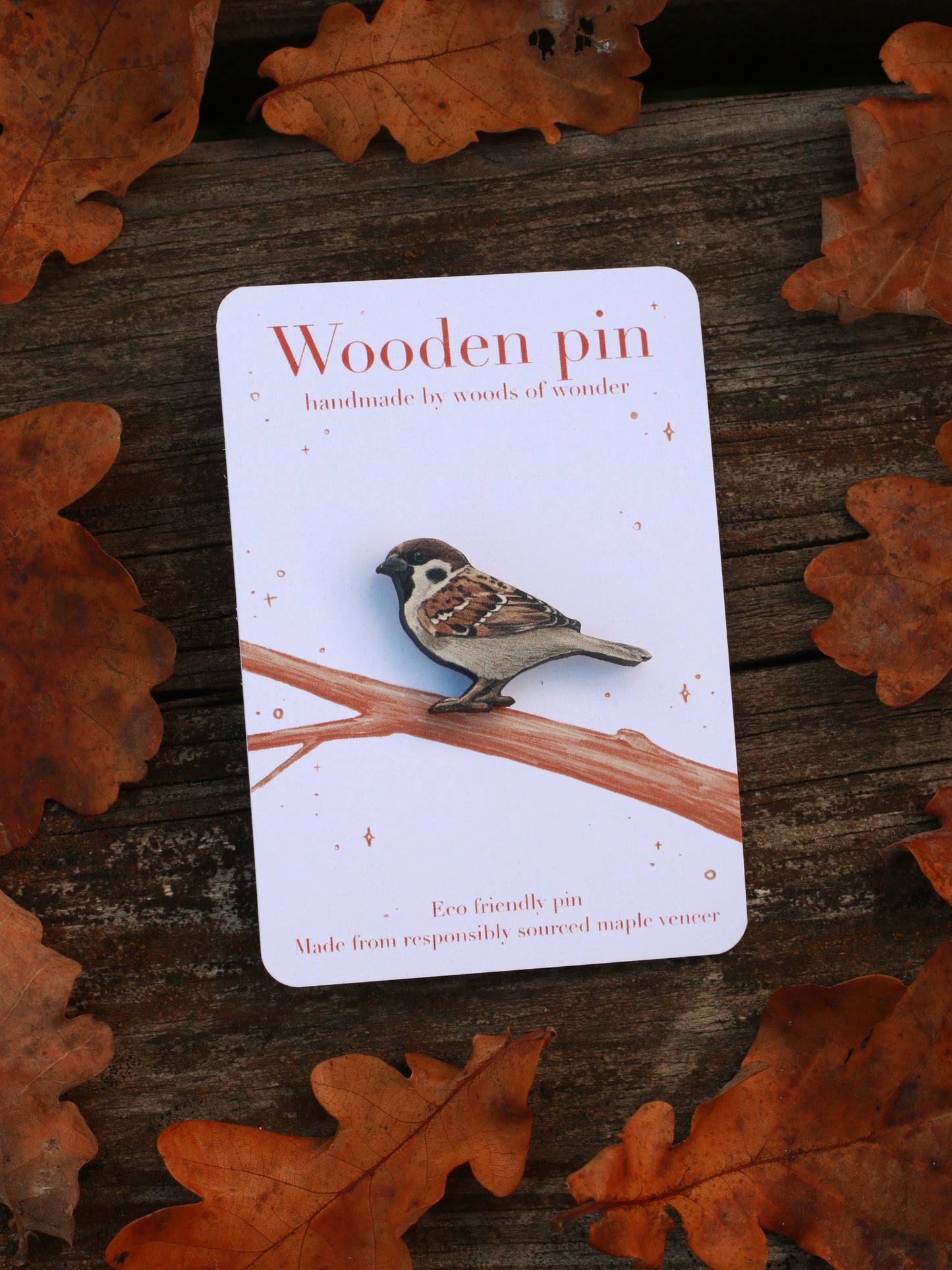 Sparrow pin - wooden bird pin