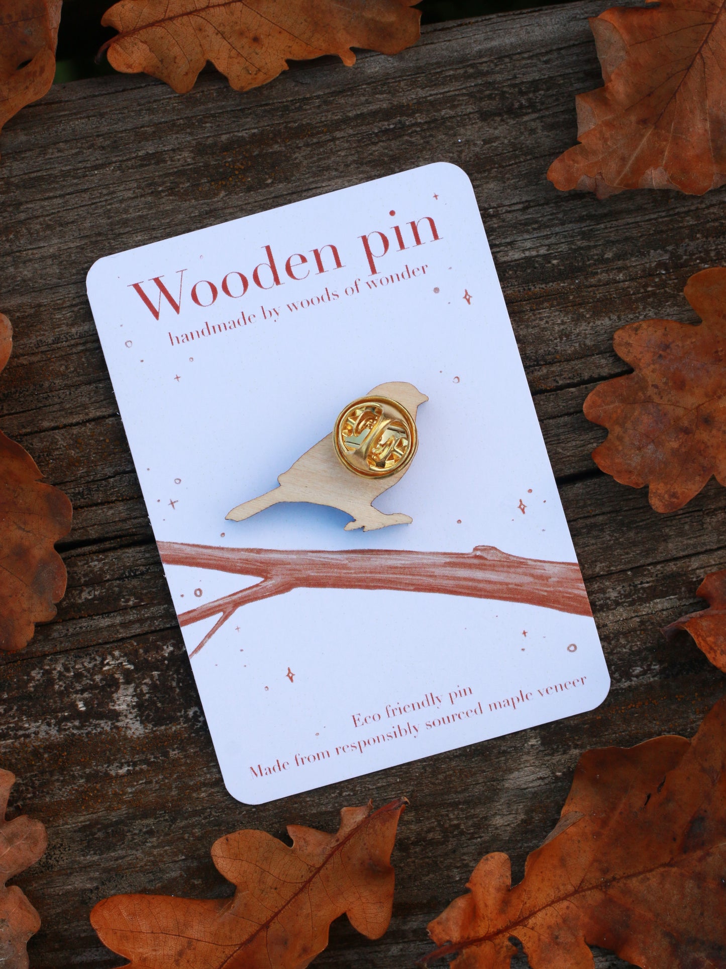 Sparrow pin - wooden bird pin