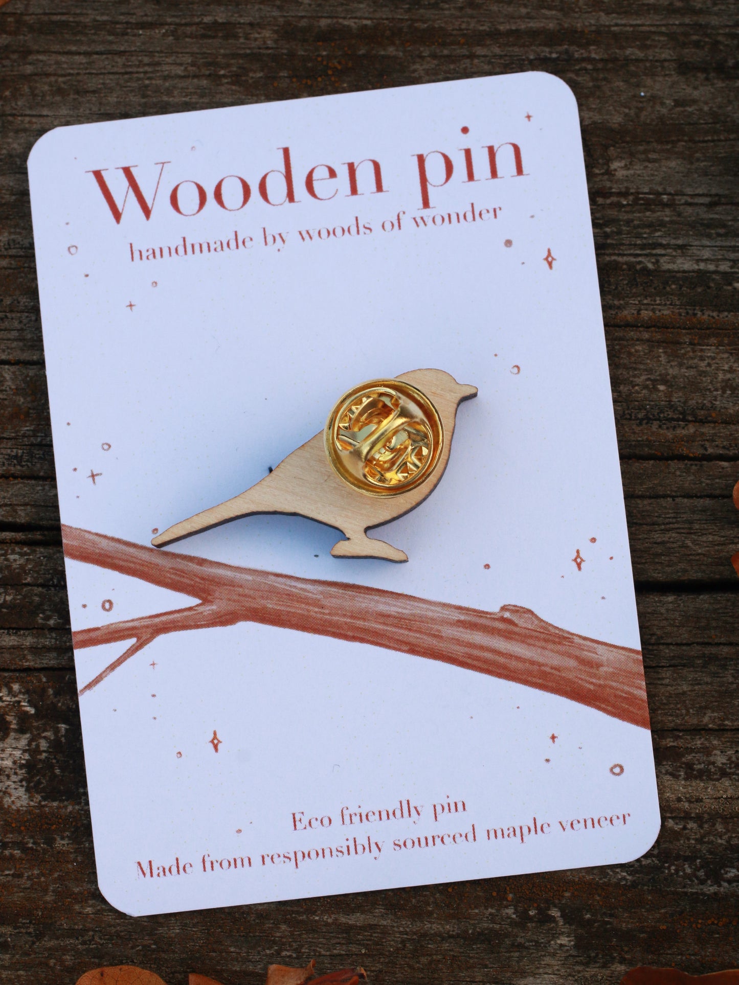 Great tit pin - wooden bird pin