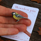 Great tit pin - wooden bird pin