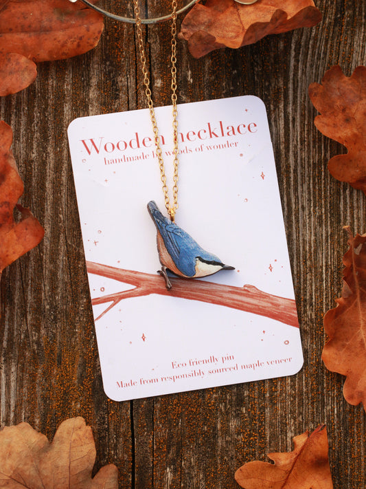 Nuthatch - wooden bird necklace