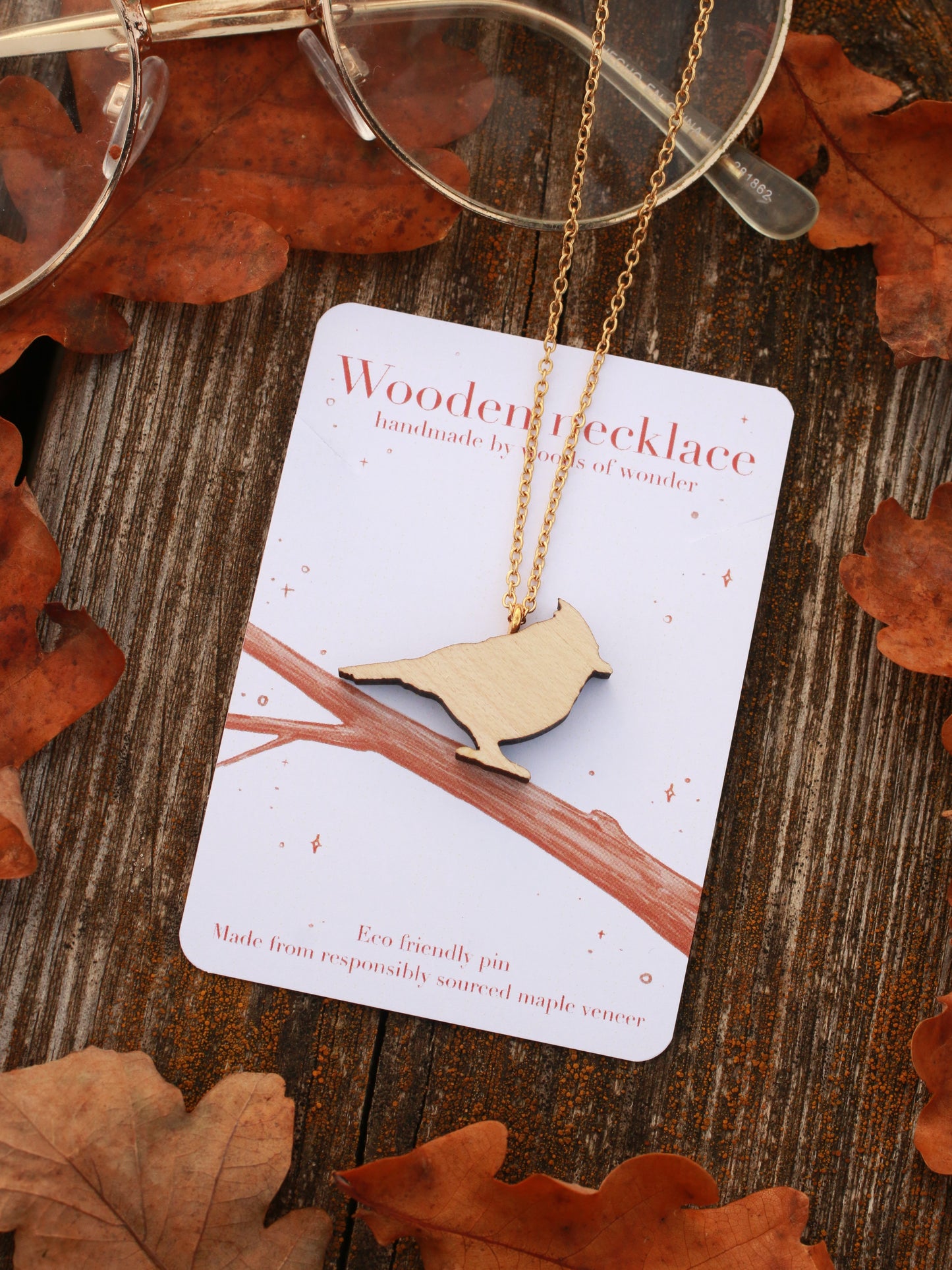 Tufted titmouse necklace - wooden bird pendant