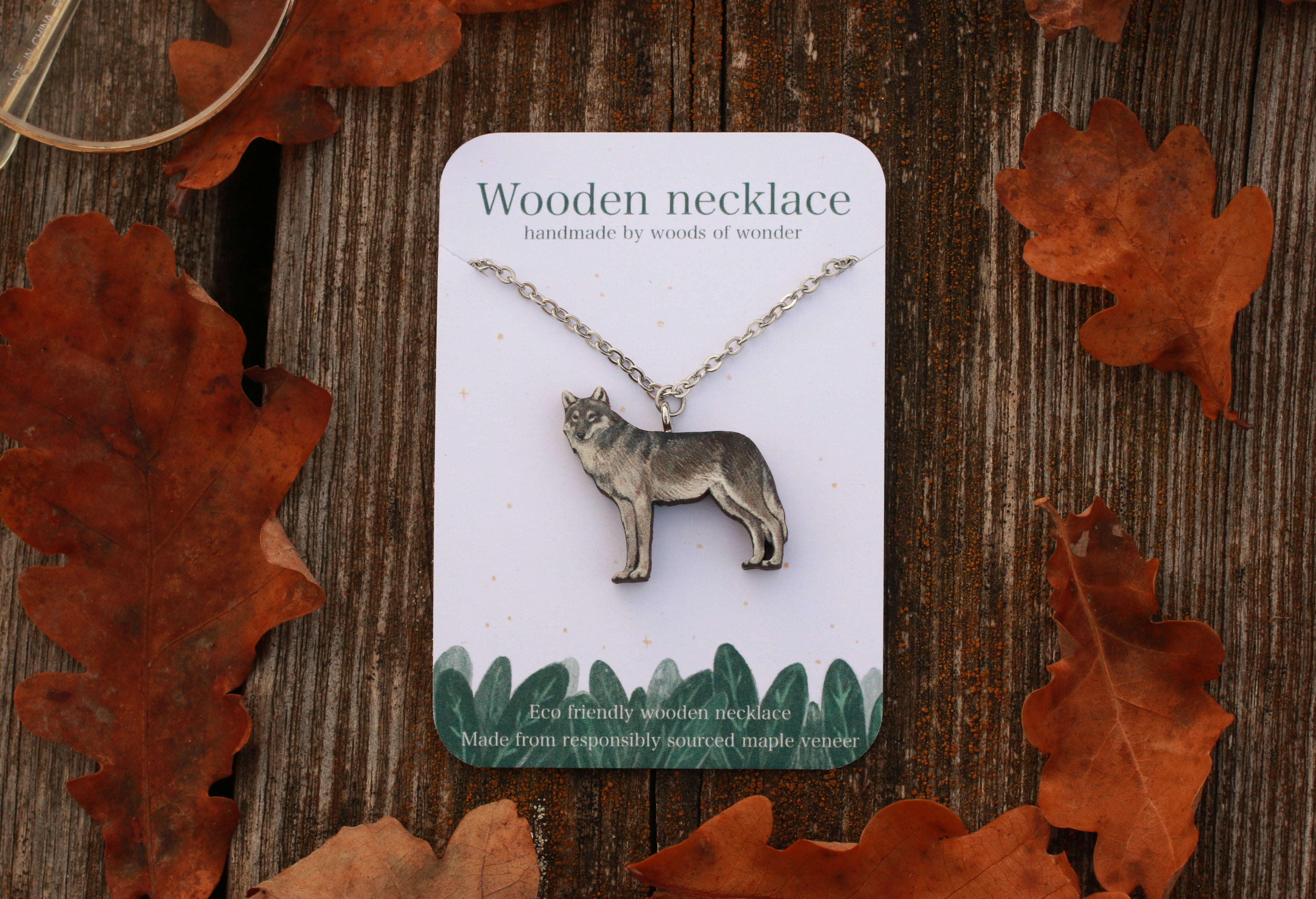 Wooden hot sale wolf necklace