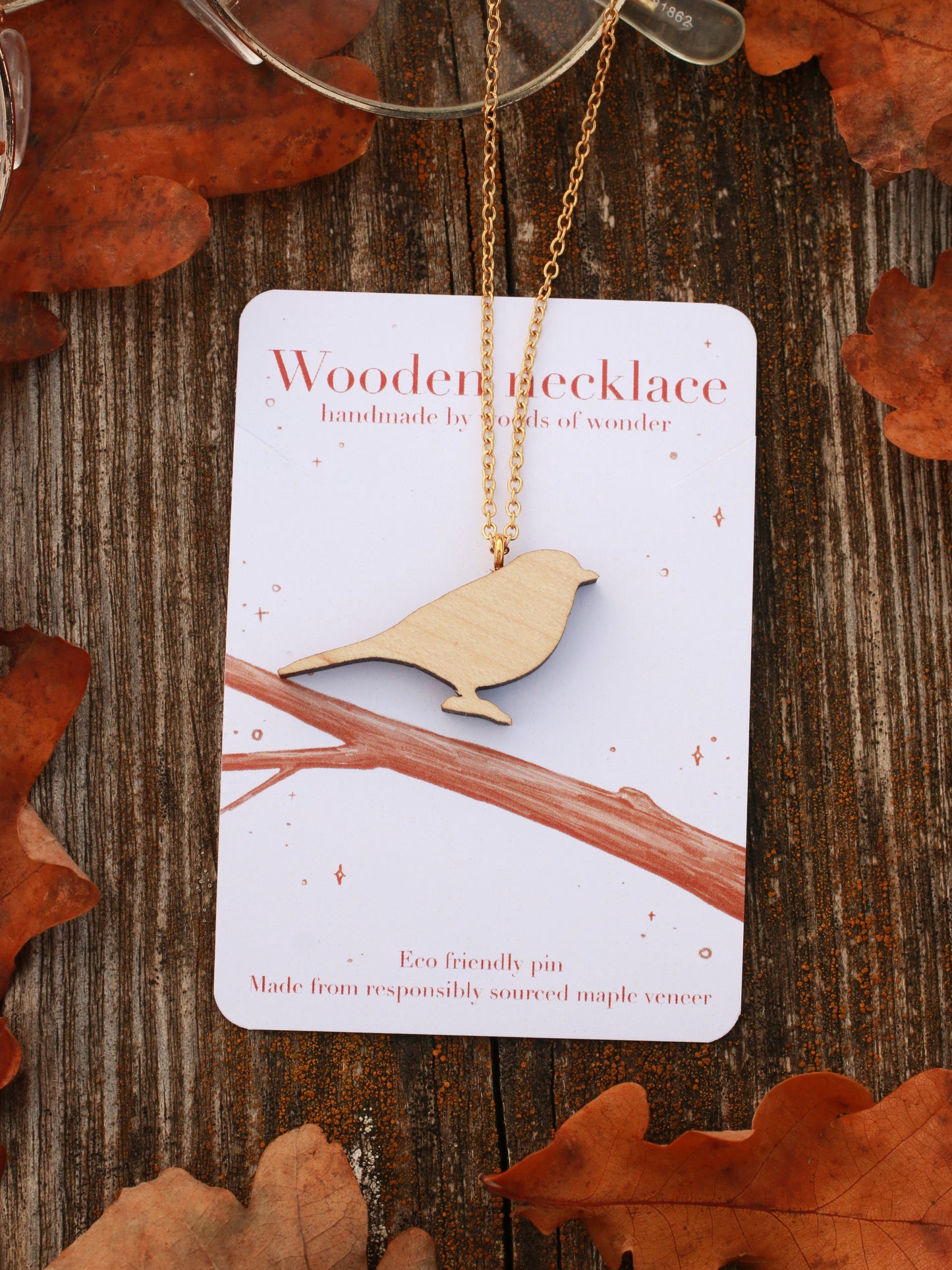 Great tit necklace - wooden bird pendant