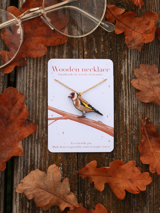 Goldfinch necklace - wooden bird pendant