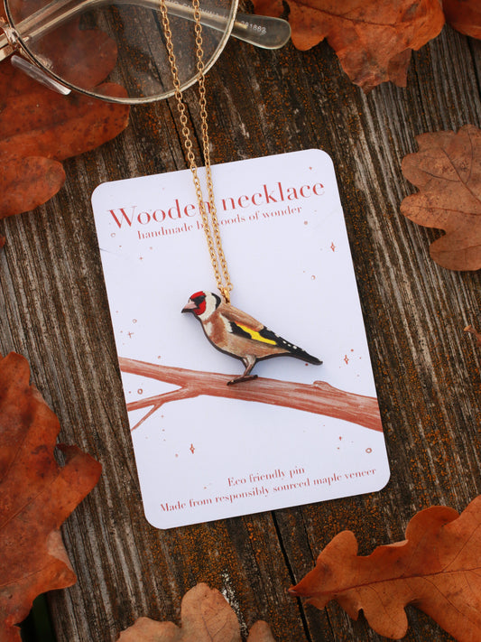 Goldfinch necklace - wooden bird pendant