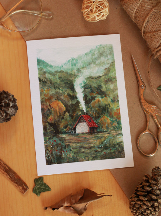 Cottage in the mountains - A6 art print - postcard