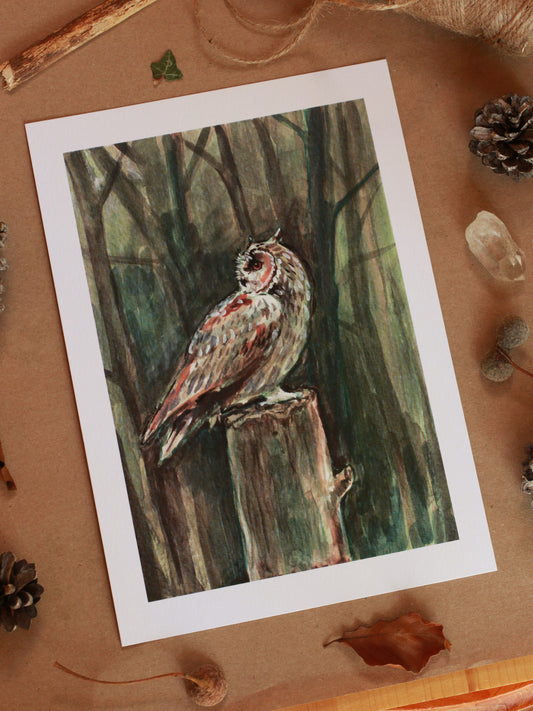 Great horned owl - A5 art print