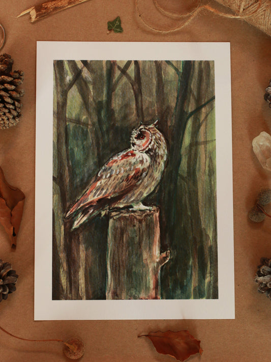 Great horned owl - A5 art print