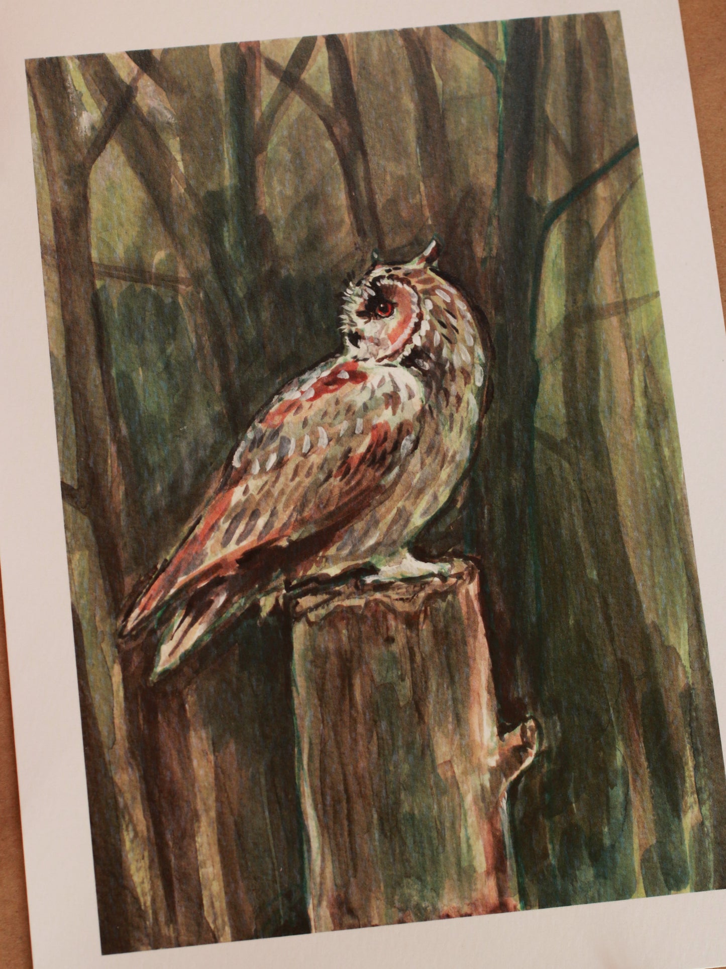 Great horned owl - A5 art print