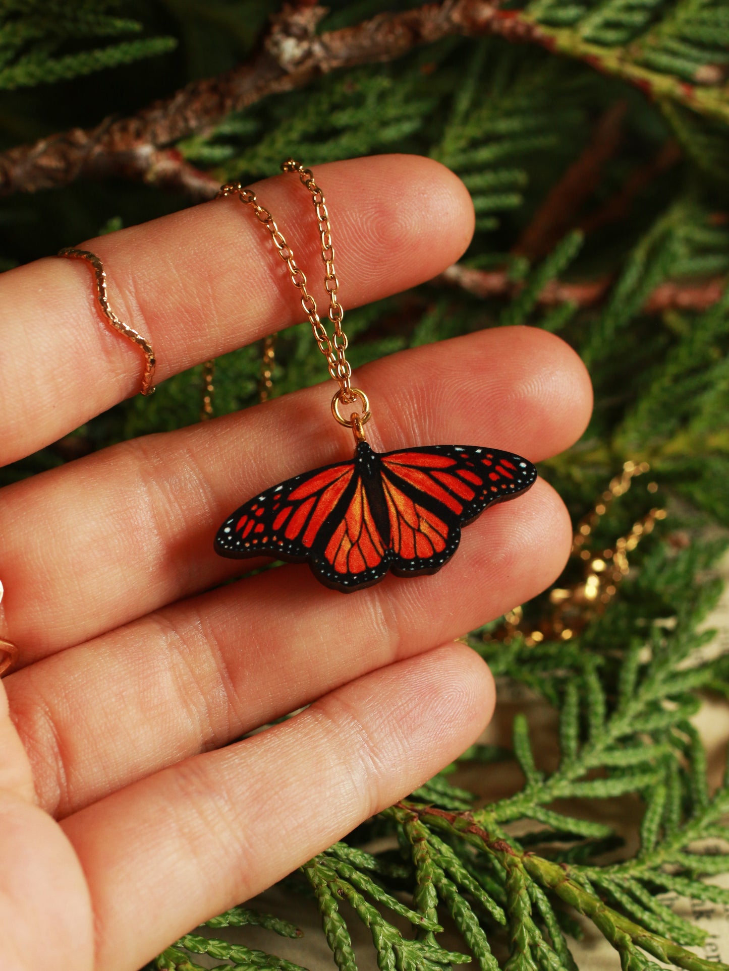 Monarch butterfly - wooden necklace