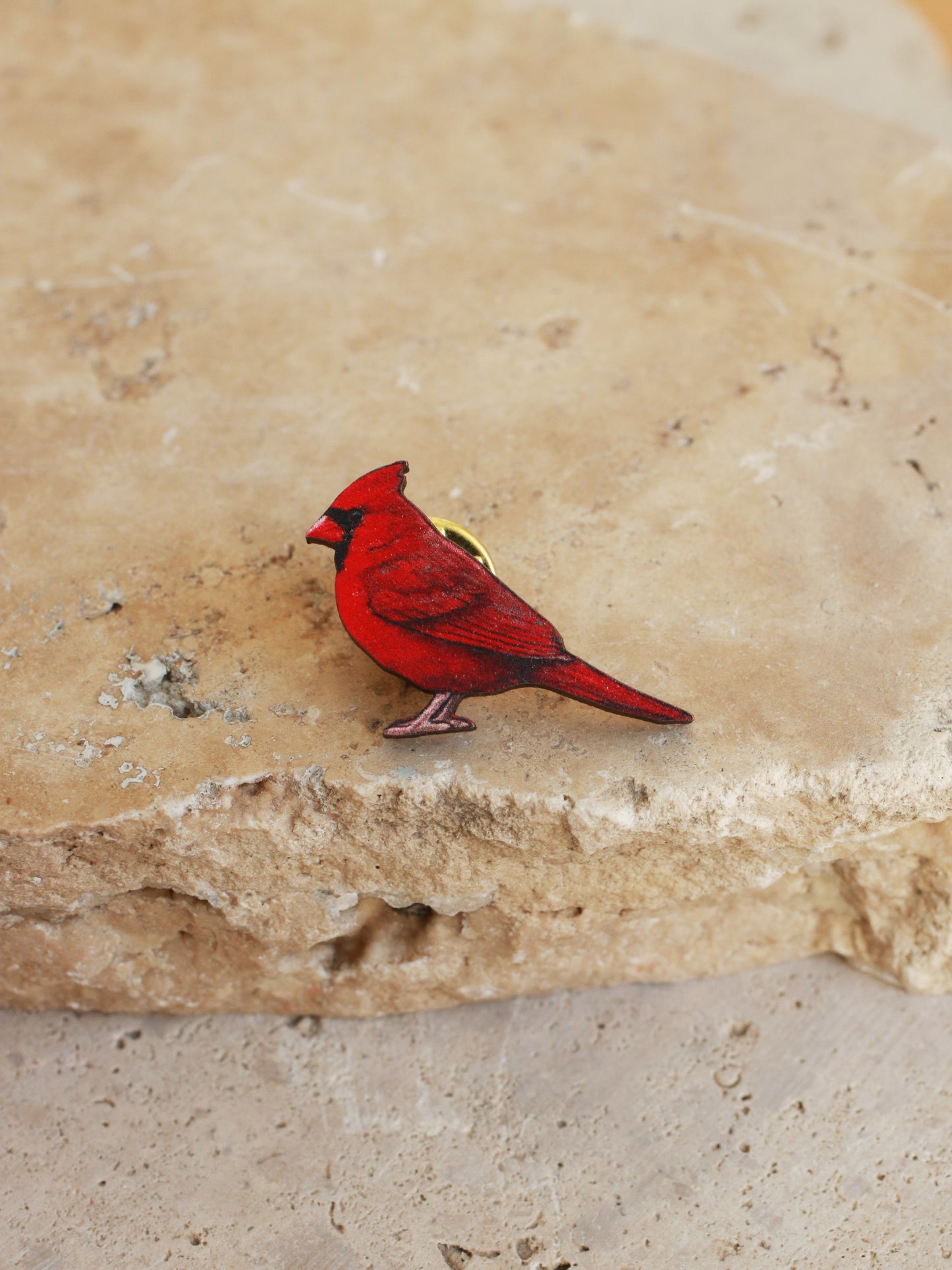 Red cardinal pin - wooden bird pin