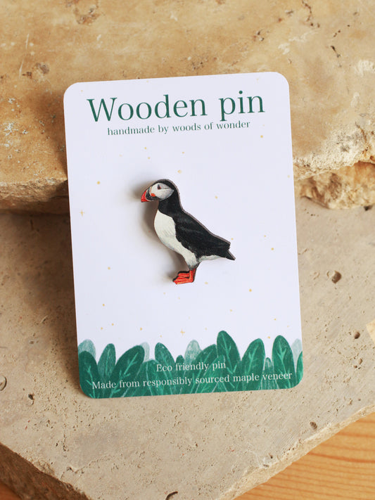 Puffin pin - wooden bird pin