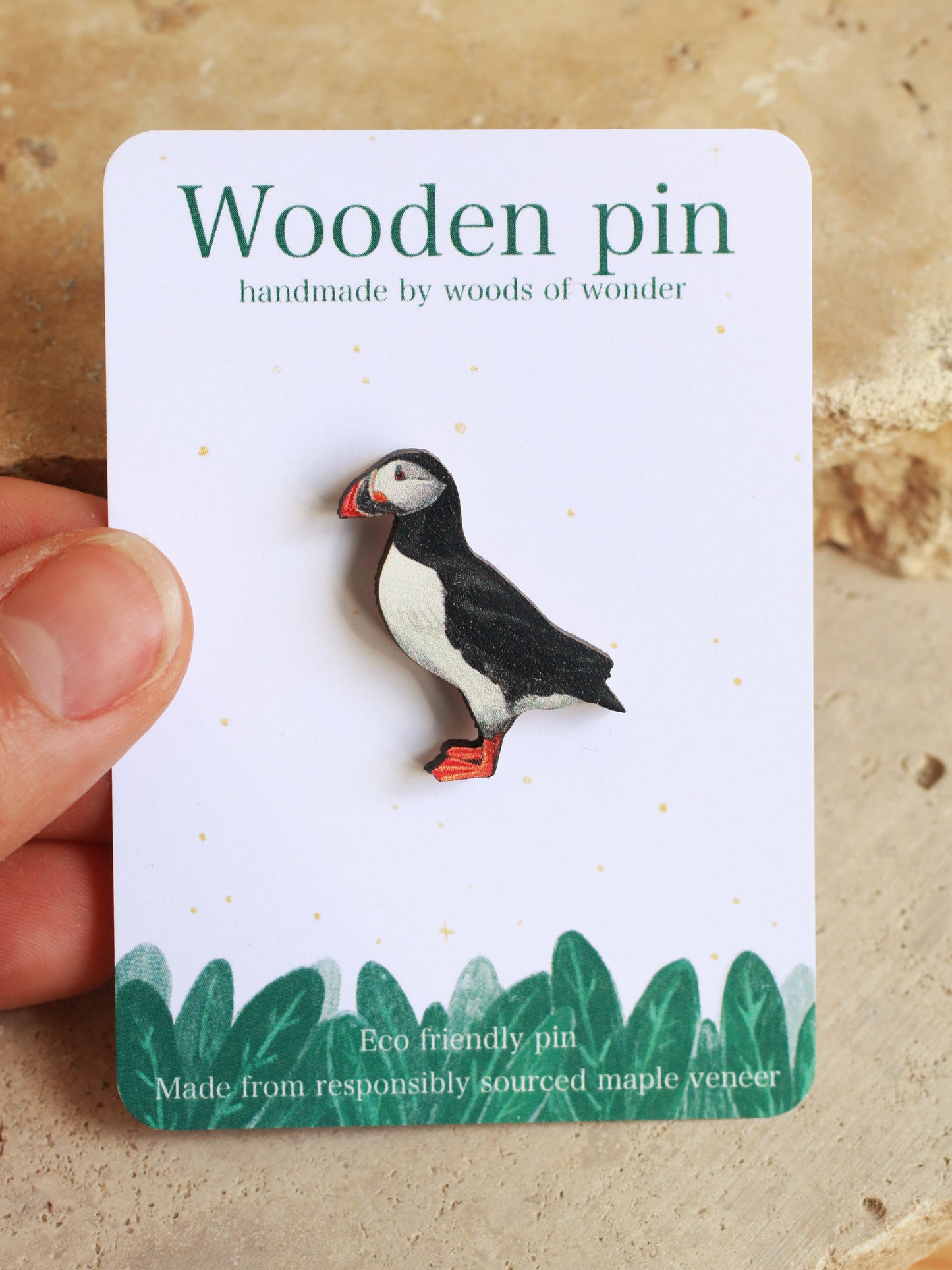 Puffin pin - wooden bird pin